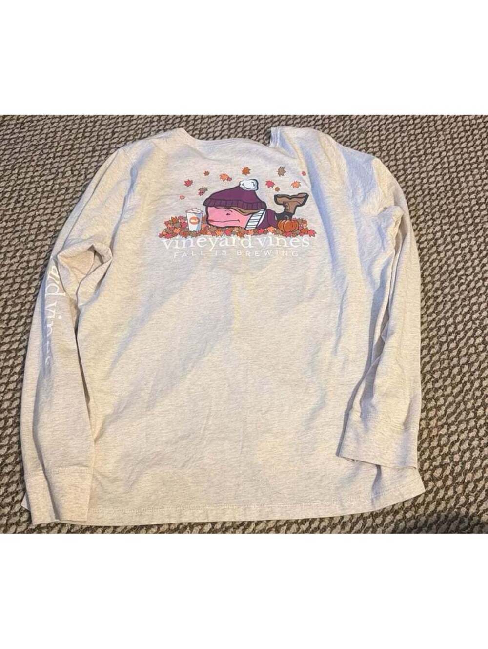 Vineyard Vines "Fall is Brewing" Whale Long Sleeve Shirt Womens L